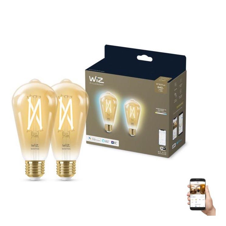 SET 2x LED Dimbare lamp VINTAGE FILAMENT ST64 E27/6.7W/230V 2000-5000K Wi-Fi - WiZ