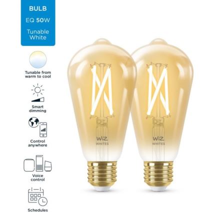SET 2x LED Dimbare lamp VINTAGE FILAMENT ST64 E27/6.7W/230V 2000-5000K Wi-Fi - WiZ