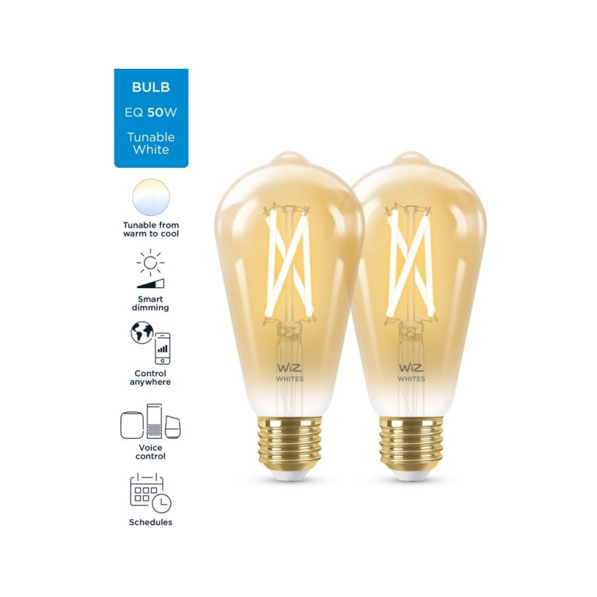SET 2x LED Dimbare lamp VINTAGE FILAMENT ST64 E27/6.7W/230V 2000-5000K Wi-Fi - WiZ