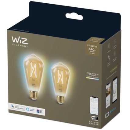 SET 2x LED Dimbare lamp VINTAGE FILAMENT ST64 E27/6.7W/230V 2000-5000K Wi-Fi - WiZ