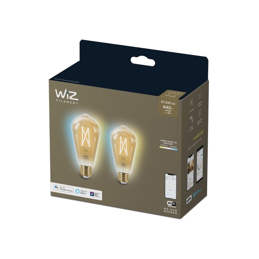 SET 2x LED Dimbare lamp VINTAGE FILAMENT ST64 E27/6.7W/230V 2000-5000K Wi-Fi - WiZ