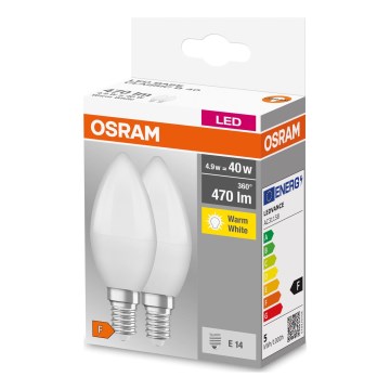 Set 2x LED-lamp B38 E14/4,9W/230V 2700K - Osram