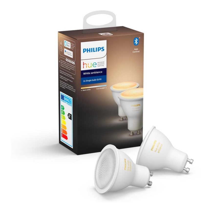 SET 2x LED Lamp dimbaar Philips Hue WHITE AMBIANCE GU10/5W/230V 2200–6500K