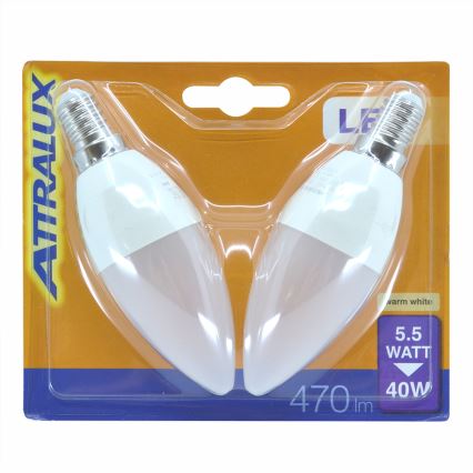 SET 2x LED lamp E14/5,5W/230V 2700K- Attralux