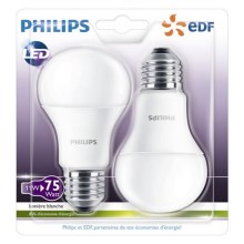SET 2x LED Lamp Philips A60 E27/11W/230V 2700K