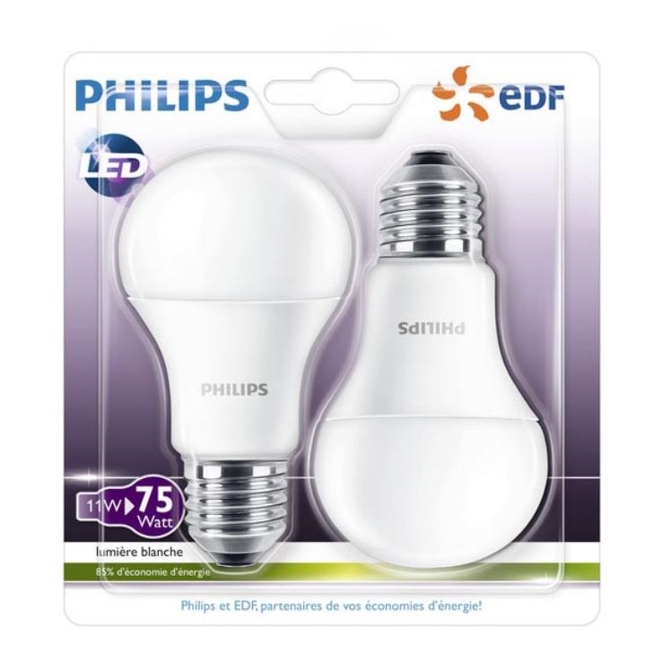 SET 2x LED Lamp Philips A60 E27/11W/230V 2700K