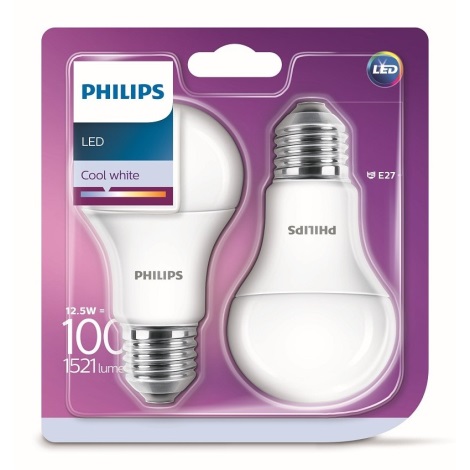 SET 2x LED Lamp Philips A60 E27/12,5W/230V 4000K