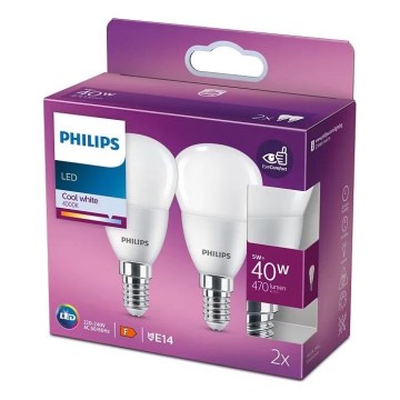 SET 2x LED Lamp Philips P45 E14/5W/230V 4000K