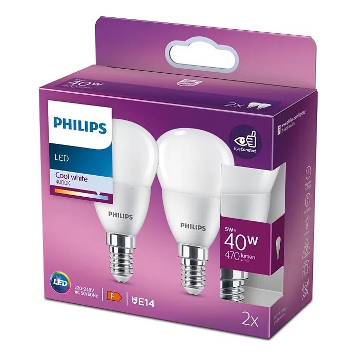 SET 2x LED Lamp Philips P45 E14/5W/230V 4000K