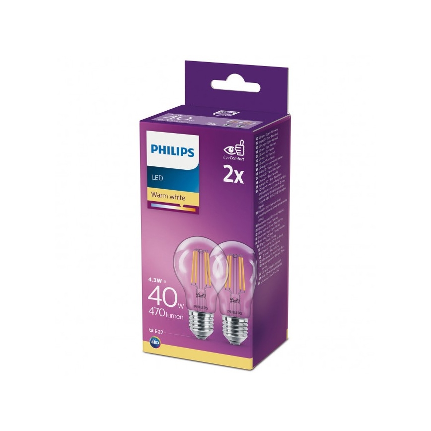 SET 2x LED Lamp VINTAGE Philips A60 E27/4.3W/230V 2700K