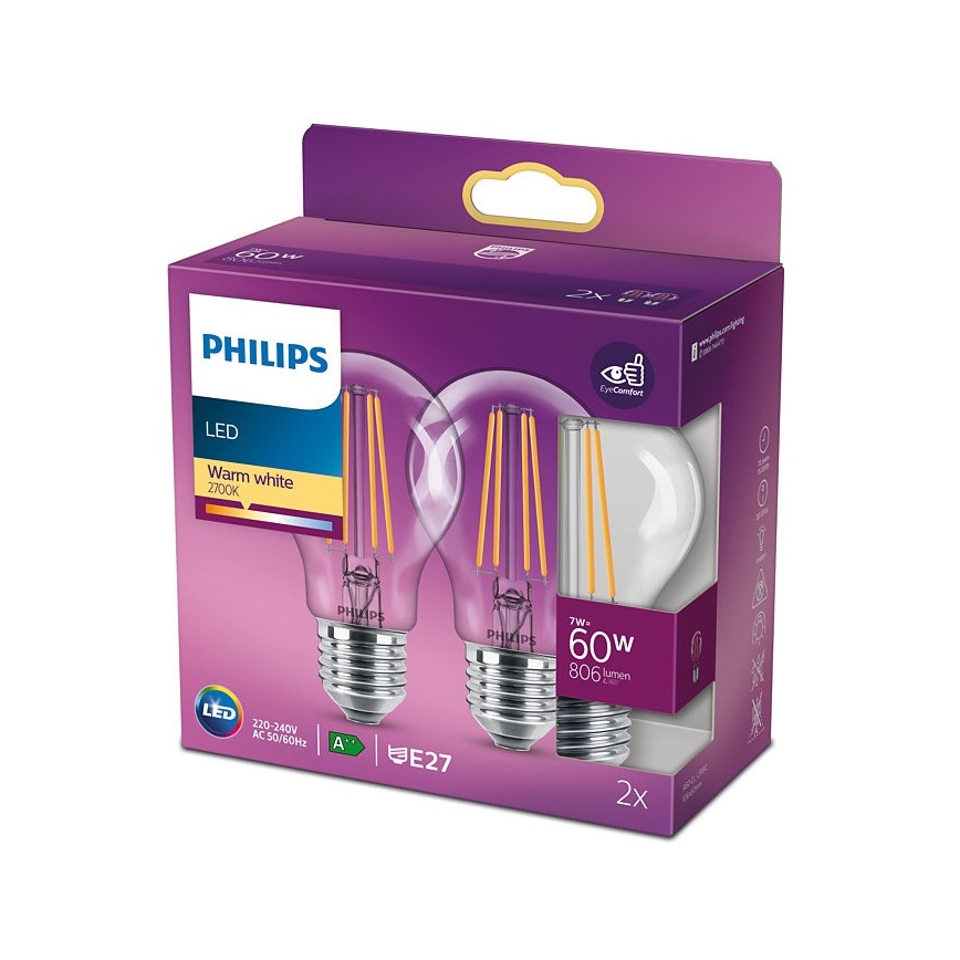 SET 2x LED Lamp VINTAGE Philips E27/7W/230V 2700K