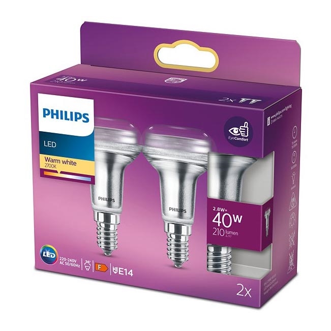 SET 2x LED Reflector gloeilamp Philips E14/2,8W/230V 2700K