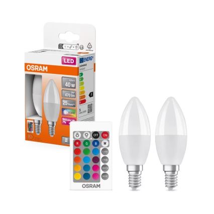 SET 2x LED RGBW dimbare lamp B38 E14/4,9W/230V 2700K + afstandsbediening - Osram