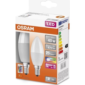 SET 2x LED RGBW dimbare lamp B38 E14/4,9W/230V 2700K + afstandsbediening - Osram