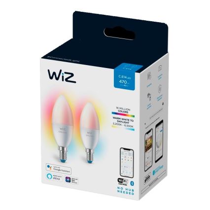 SET 2x LED RGBW dimbare lamp C37 E14/4,9W/230V 2200-6500K Wi-Fi - WiZ