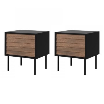 SET 2x Nachtkastje CORTINA 51x45 cm zwart/walnoot warnia