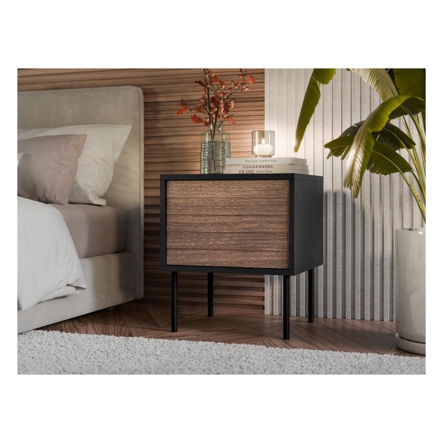 SET 2x Nachtkastje CORTINA 51x45 cm zwart/walnoot warnia