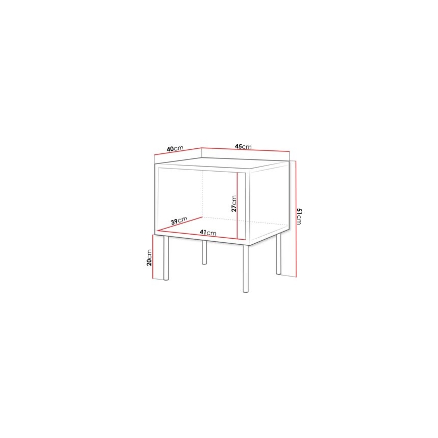 SET 2x Nachtkastje CORTINA 51x45 cm zwart/walnoot warnia
