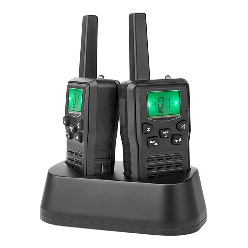 SET 2x Oplaadbare walkietalkie met LED-lampje 1300 mAh bereik 10 km