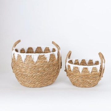 SET 2x Rieten mand beige/wit 32x16,5x18/24x23,5x26 cm
