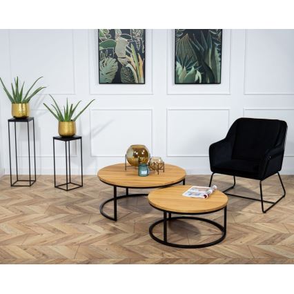 SET 2x Salontafel OAKLOFT 38x90 cm zwart/eiken