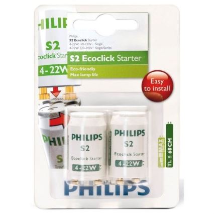 SET 2x Starter voor TL-Lampen Philips S2 4-22W