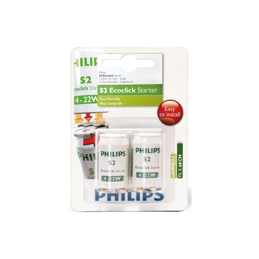 SET 2x Starter voor TL-Lampen Philips S2 4-22W