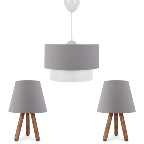 SET 2x Tafel Lamp AYD 1xE27/60W/230V + Hanglamp aan een koord 1xE27/60W/230V grijs