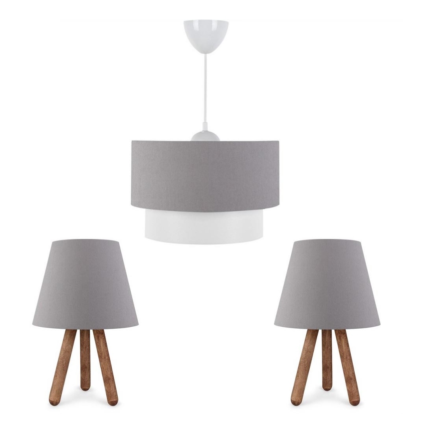 SET 2x Tafel Lamp AYD 1xE27/60W/230V + Hanglamp aan een koord 1xE27/60W/230V grijs