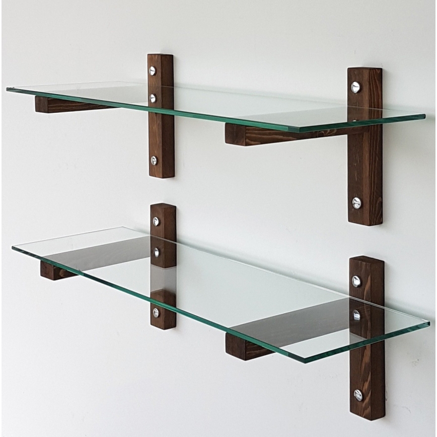 SET 2x Wandplank 25x85 cm grenen/doorzichtig