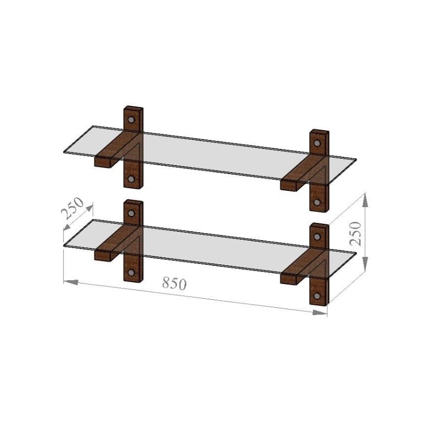 SET 2x Wandplank 25x85 cm grenen/doorzichtig