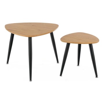 SET 2x Zijtafel NICEA diameter 40/60 cm goud eiken/zwart