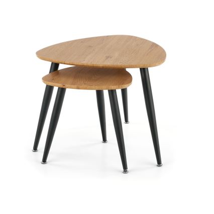 SET 2x Zijtafel NICEA diameter 40/60 cm goud eiken/zwart