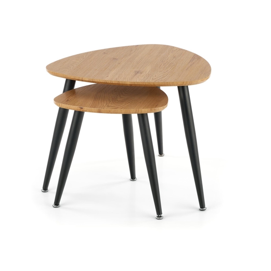SET 2x Zijtafel NICEA diameter 40/60 cm goud eiken/zwart