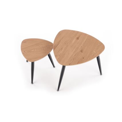 SET 2x Zijtafel NICEA diameter 40/60 cm goud eiken/zwart
