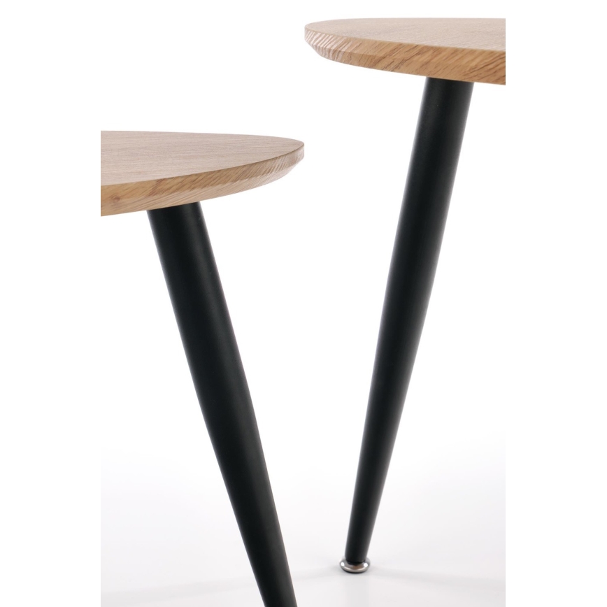 SET 2x Zijtafel NICEA diameter 40/60 cm goud eiken/zwart