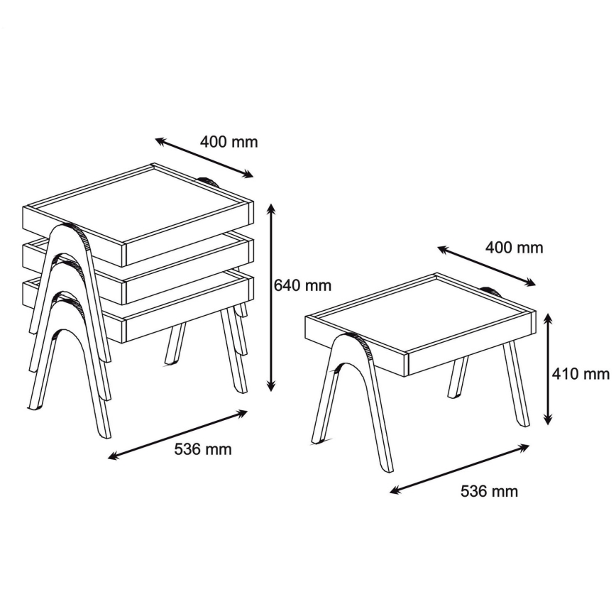 SET 3x Bijzettafel 41x53,6 cm ROMA bruin