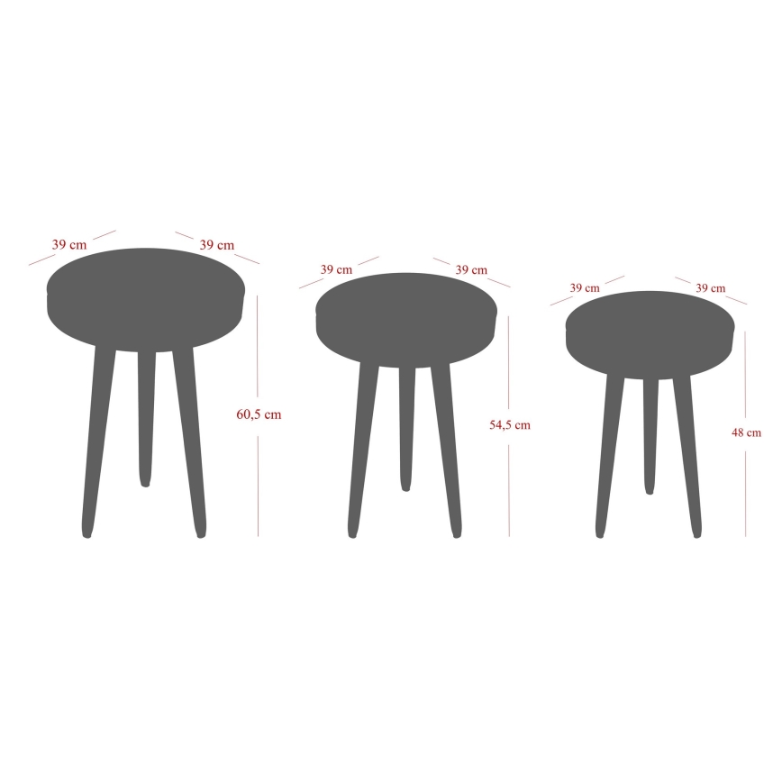 SET 3x Bijzettafel CALL zwart
