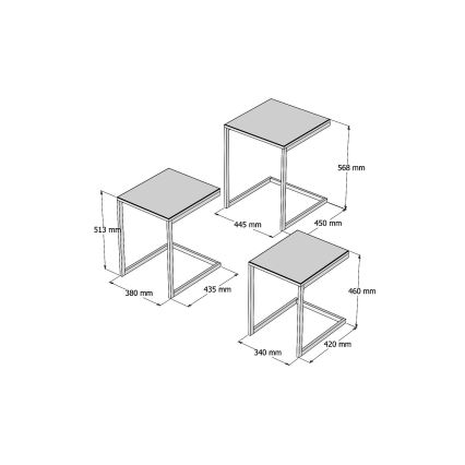 SET 3x Bijzettafel EGE grenen