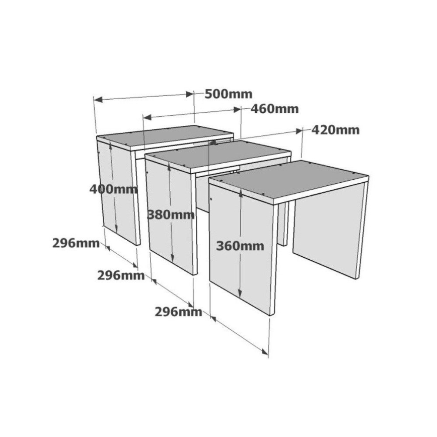 SET 3x Bijzettafel GUL bruin/wit/grijs