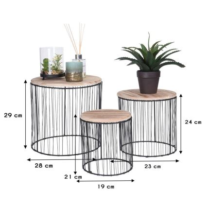 SET 3x Bloemen standaard diameter 19/23/28 cm zwart/beige