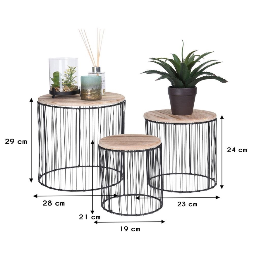 SET 3x Bloemen standaard diameter 19/23/28 cm zwart/beige