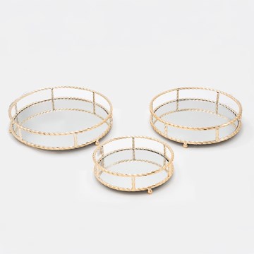 SET 3x Decoratief dienblad diameter 27/33/37 cm goud