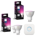 SET 3x dimbare LED RGBW-lamp Philips Hue White and Color Ambiance GU10/4,2W/230V 2000-6500K + Hue Bridge