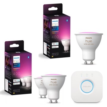 SET 3x dimbare LED RGBW-lamp Philips Hue White and Color Ambiance GU10/4,2W/230V 2000-6500K + Hue Bridge