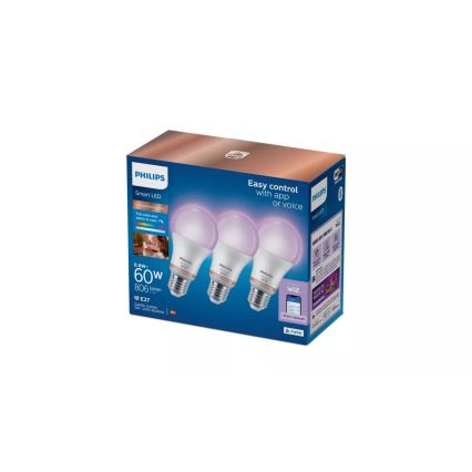 SET 3x dimbare RGB LED-lamp Philips SMART A60 E27/8,8W/230V 2200-6500K