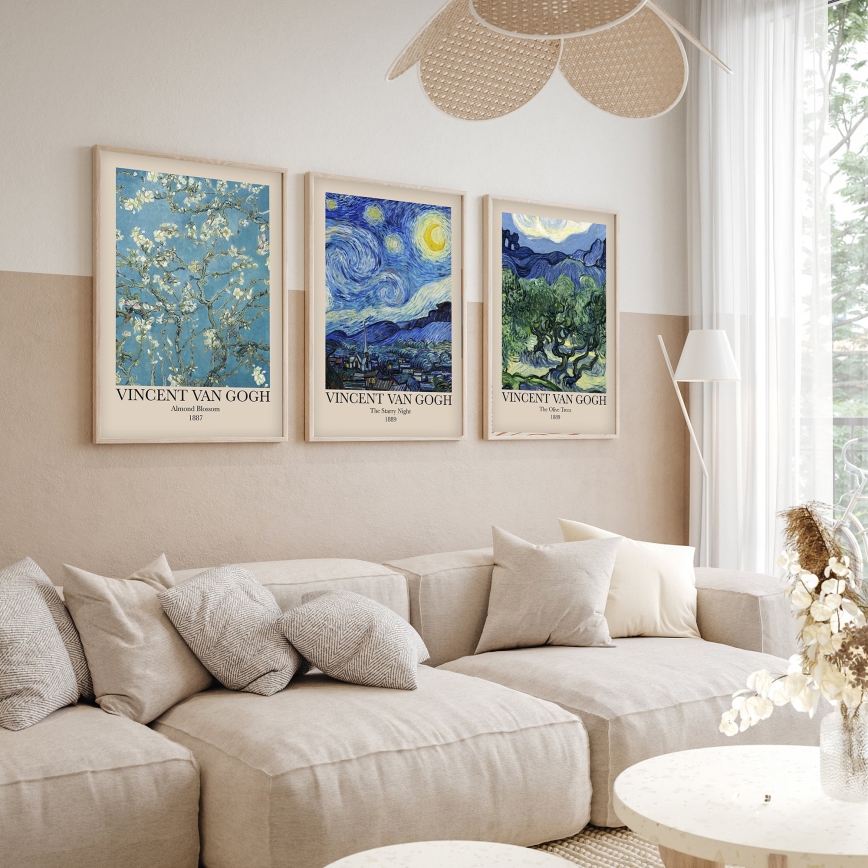 SET 3x Foto in een fotolijstje 50x70 cm Vincent van Gogh