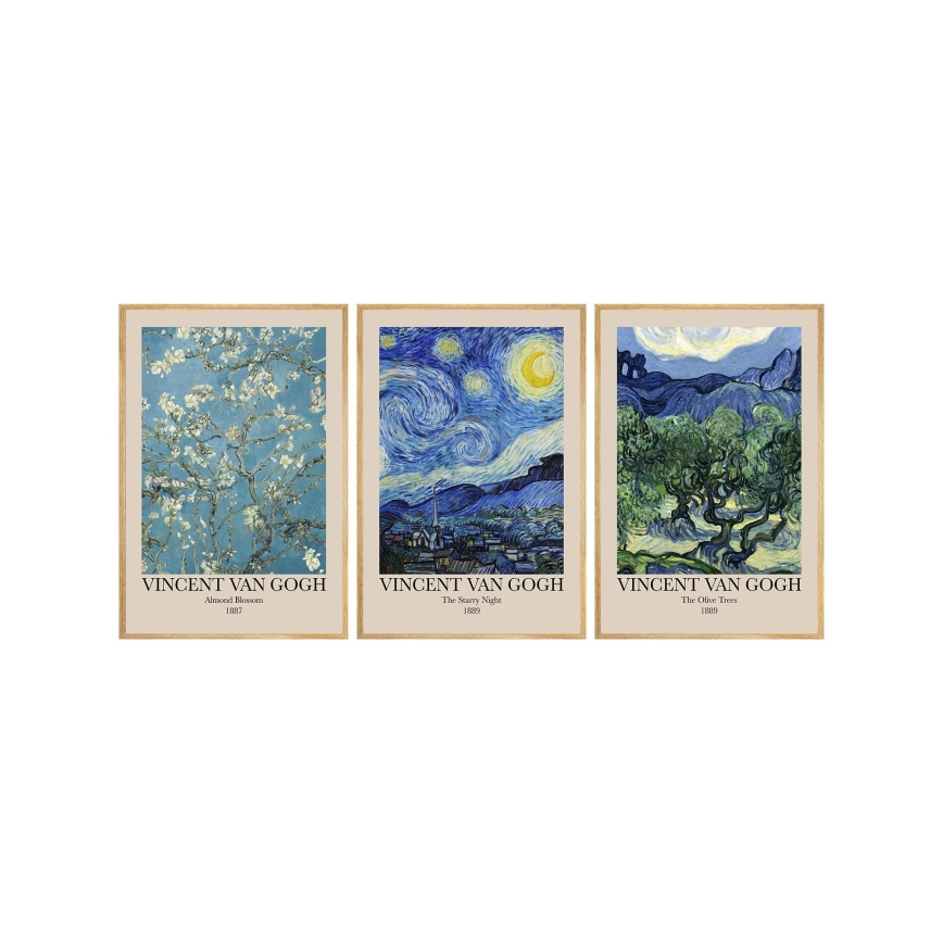 SET 3x Foto in een fotolijstje 50x70 cm Vincent van Gogh