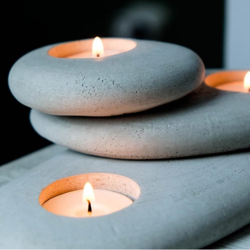 SET 3x Houder voor thee lichtjes 21,5cm/15cm/9cm beton