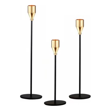 SET 3x Kaars zwart/goud